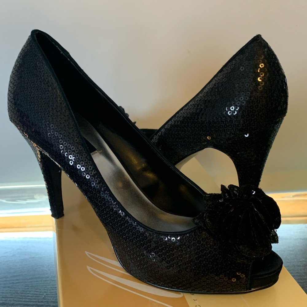 Black sequin high heels